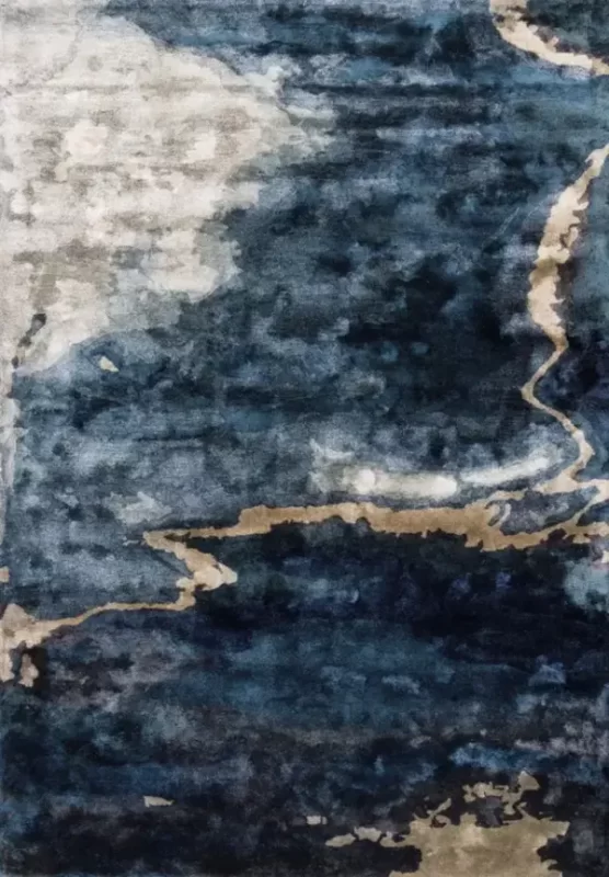 Темно-синий ковер Escape Blue с градиентом, напоминающим движение волн