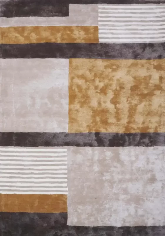 Жёлтый ковер Retro Yellow с бежевыми и серыми элементами для современного интерьера.